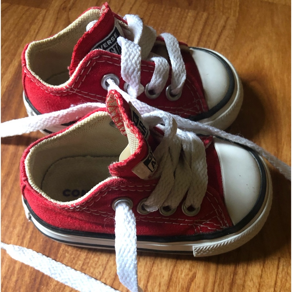 Red and white Converse all stars for babies , size 2